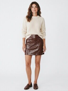 Maeve by Anthropologie Colette Faux Leather Mini Skirt - Brown, Size 8.